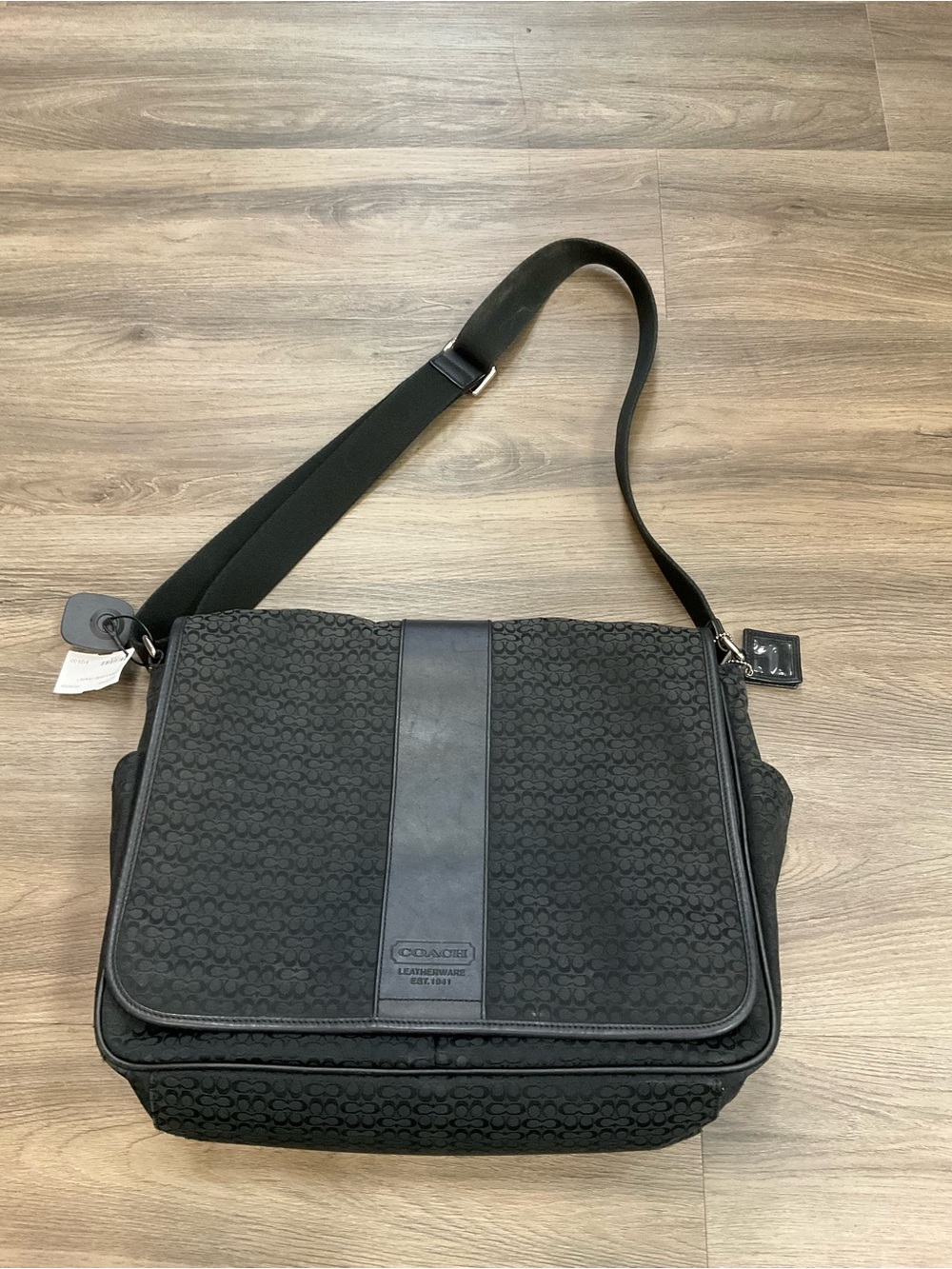 Coach Black Signature Canvas and Leather-Trim Messenger Bag